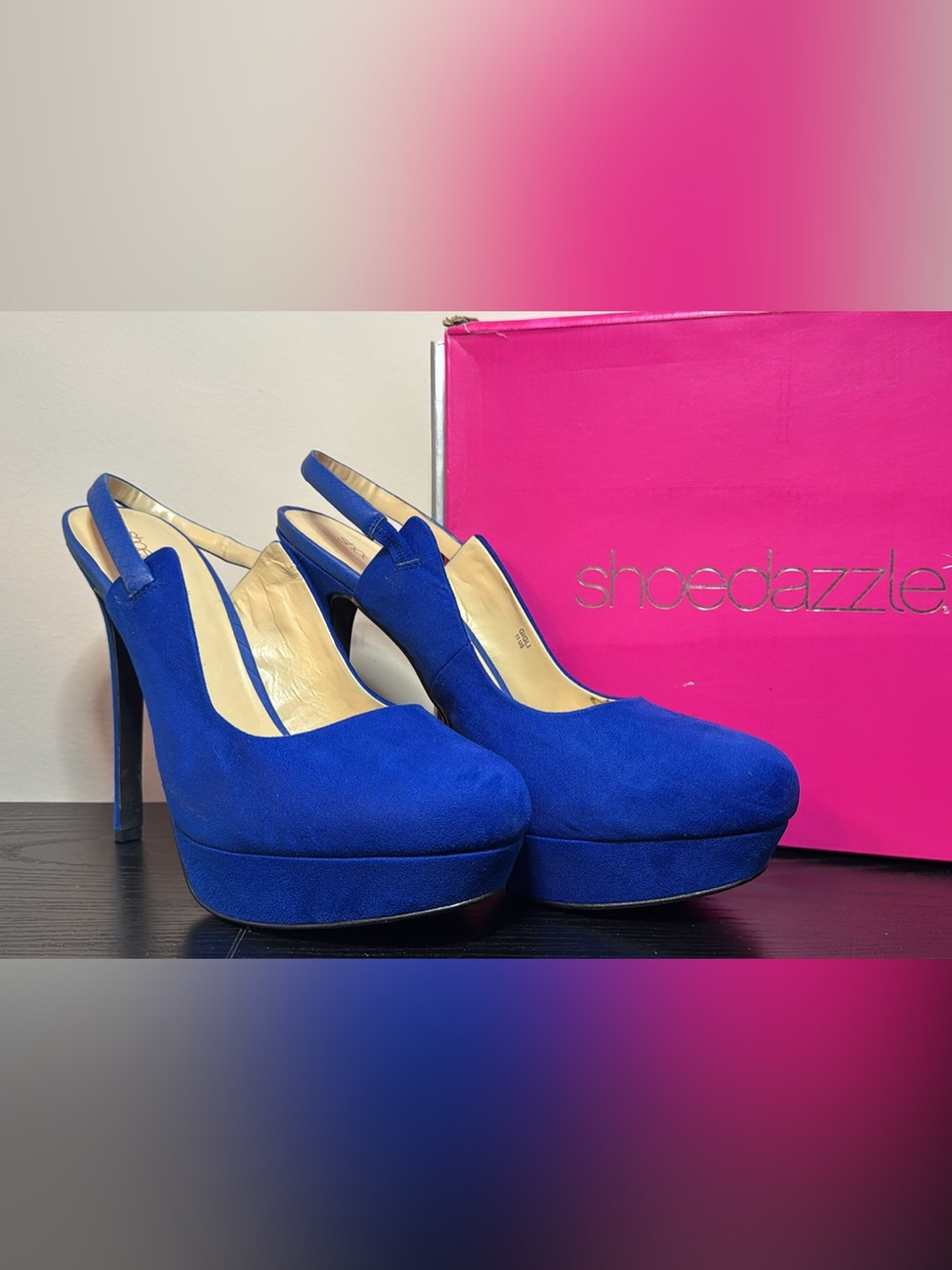 Shoe Dazzle Cobalt Blue Suede Platform Slingback Heels